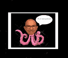 a man with glasses is surrounded by pink octopus tentacles and a speech bubble that says eu e mais polvos