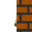 a pixel art drawing of a man standing behind a brick wall