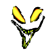 a drawing of a monster face with yellow eyes