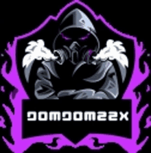 a logo for a gaming team with a grim reaper in a gas mask smoking a cigarette .