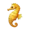 a yellow seahorse with a long tail and a yellow tail is on a white background .