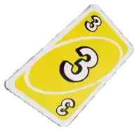 a yellow playing card with the number 3 on it