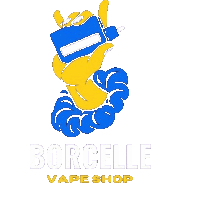 a logo for borcelle vape shop with a hand holding a blue bottle