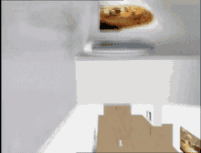 a computer generated image of a room with a picture on the ceiling