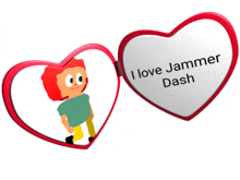 a heart shaped mirror says i love jammer dash on it