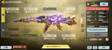 a screenshot of a video game shows a gun with a purple stripe on it