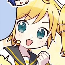 a close up of a cartoon character with blue eyes and a yellow and black uniform