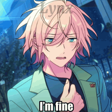 a picture of a boy with pink hair and the words i 'm fine on the bottom