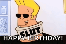 a cartoon character is wearing sunglasses and a collar that says slut