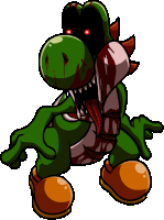 a cartoon of a yoshi with blood coming out of its mouth