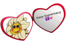 a heart shaped mirror with daisy supremacy written on the front