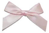 a pink satin bow with a knot on a white background