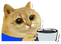 a cat is holding a cup of coffee in its paws