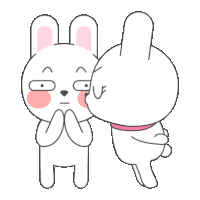 a cartoon of a rabbit kissing another rabbit on the cheek .