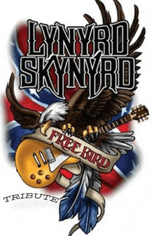 a lynyrd skynyrd tribute shirt with an eagle holding a guitar and a confederate flag .