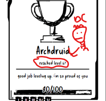 a drawing of a trophy with the name archdruid on it