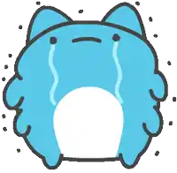 a blue frog with tears coming out of it 's eyes