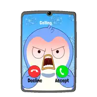 a cartoon of a penguin on a cell phone with the words calling decline and accept