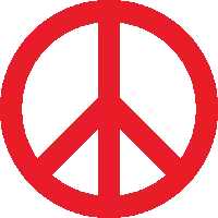 a red peace sign in a white circle