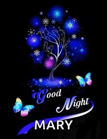 a poster that says good night mary with a tree in the background