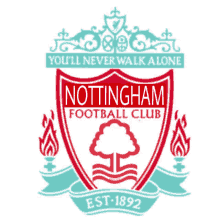 a nottingham football club logo with a tree and flames