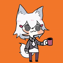 a cartoon drawing of a wolf holding a cup of coffee with the words buy phase connect coffee below it