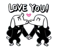 a cartoon of two dogs kissing with the words love you behind them