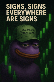 a purple frog wearing a green make solana great again cap