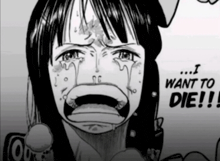 a black and white drawing of a woman crying with the words " i want to die " written above her
