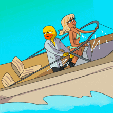 a cartoon of a man and woman in a boat