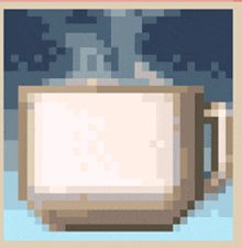 a pixel art drawing of a cup of coffee