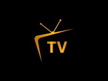 a gold logo for a tv channel on a black background