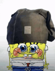 a picture of spongebob wearing a beanie and tie