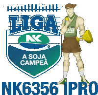 a logo for liga nk with a cartoon man holding a megaphone