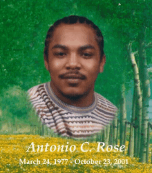 a portrait of antonio c. rose with flowers in the background