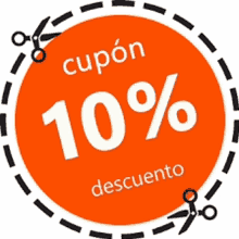 an orange circle that says cupon 10 % descuento