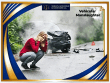 a woman is kneeling down in front of a car that has been involved in a vehicular manslaughter accident