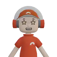 a cartoon character wearing headphones and an orange shirt with a star on his eyes
