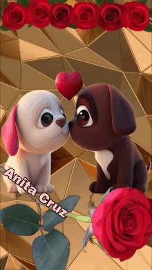 a picture of two cartoon dogs kissing with the name anita cruz on the bottom