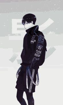 a drawing of a boy wearing a jacket with the number 19 on it