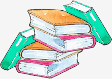 a drawing of a stack of books with pink and green covers