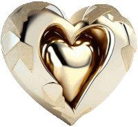 a gold heart with a silver ribbon around it