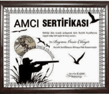 a certificate with a silhouette of a man holding a gun .