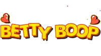 a betty boop logo with two red hearts on a white background