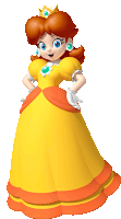 a cartoon of princess daisy wearing a yellow and orange dress