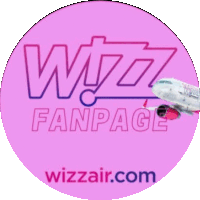 a pink circle with the words wizz fanpage and wizzair.com on it