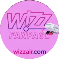 a pink circle with the words wizz fanpage and wizzair.com on it