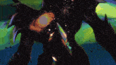 a painting of a monster with a glowing heart in the middle