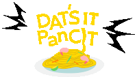 a logo for dat 's it pancit shows a pile of spaghetti on a plate