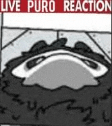 a black and white drawing of a frog with the words `` live puro reaction '' written on it .